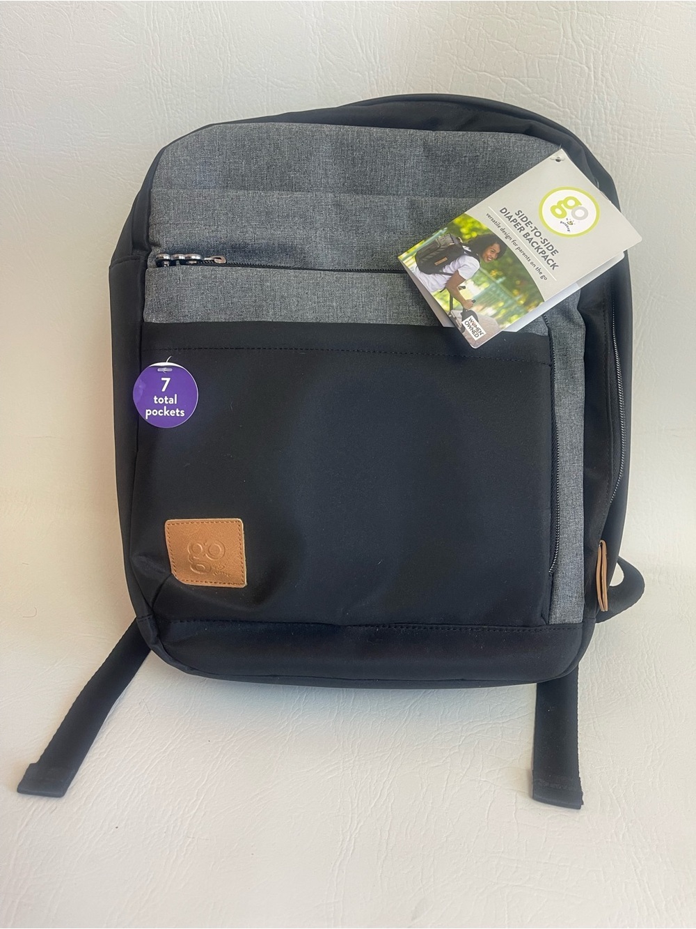Go by Goldbug Side-to-Side Diaper Backpack Gray Black w/ Changing Pad NWT - Picture 2 of 8